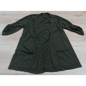 Bobi Women‎ Small Cardigan 100% Cotton Open Front Pockets Green